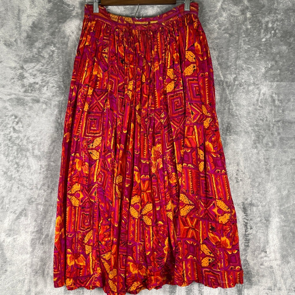 Neiman Marcus Maxi Skirt Womens Medium Pink Orange Very Good Cotton Boho Gauze